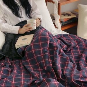 빌리지 네이비 체크 극세사 양면 블랭킷 캠핑 대형 담요 100x150