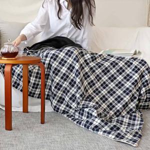 레브 네이비 체크 극세사 양면 블랭킷 캠핑 대형 담요 150x200