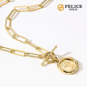[펠리체골드] 14K 엘리자베스 코인 토글 목걸이