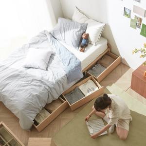 플랫 3단 수납침대 프레임 무헤드형 SS+독립 매트리스