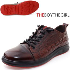 MHC-4702 남자 가죽단화 고무줄끈 갈색 스니커즈