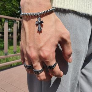 [노블른] 써지컬 스틸 크롬 플러스 팬던트 팔찌