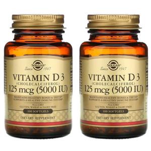 해외배송 Solgar 솔가 비타민D3 콜레칼시페롤 5000IU 125mcg 100소프트젤 2개