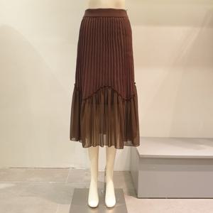 [페이지플린] 밴딩 주름 쉬폰 배색 니트 스커
