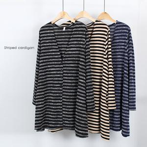 [해피통통] 빅사이즈 줄지 가디건 루즈핏 여성가디건 스트라이프 봄 가을 단가라 오피스 브이넥가디건 여성의류