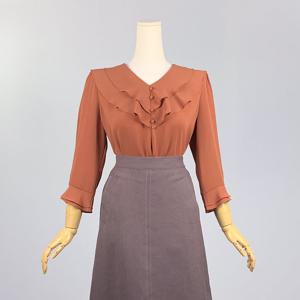 V넥 프릴 러플 7부 페미닌 블라우스 셔츠 (JA1WB019)