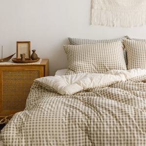클라우드 깅엄체크 광목 차렵이불 베개세트 Q퀸