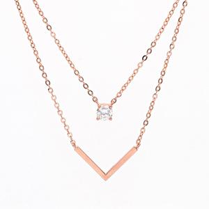 [비앤비골드] 14K V스틱 스톤 두줄 체인 목걸이 GTN28818