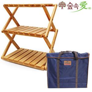 [숲속애] 캠핑 우드쉘프 접이식 선반 3단 (파우치 포함)