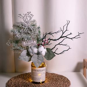 크리스마스 장식 목화 조화 화병 LED 브랜치 set 40cm (DIY) 소품 테이블 탁상용 오브제 행사