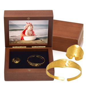 순금 아기천사반지팔찌세트 미니우드케이스 15g 24K