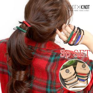 [KNOTXKNOT] 3p 단독기획 비비드 컬러풀 큐빅바 고무줄 세트