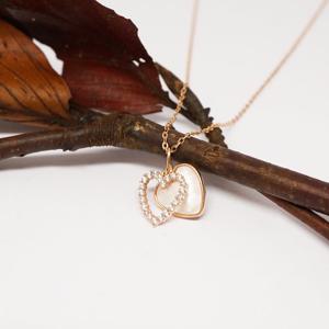 오팔하우스 14k 투 하트 큐빅 자개 목걸이 OPPKN863