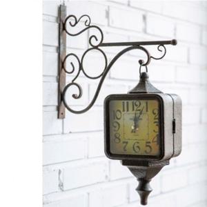 빈티지 사각 양면시계(브라운) 레트로 인테리어 소품