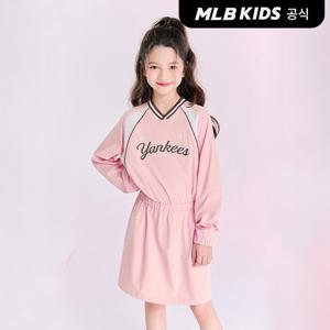 [택가129,000원][MLB키즈 공식] 25SS 바시티 맨투맨 우븐 원피스 NY (Mg.Pink) 7FOPV0451-50PKM
