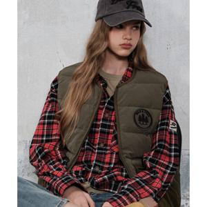 [지프] 남여공용) 배색 포켓 노카라 오리털 다운 베스트 카키 조끼 JP4JPU621