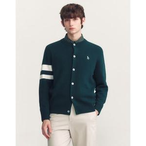 [헤지스] 틸블루 소매 배색 울 이중직 라운드 가디건(HZSW4D200E3)