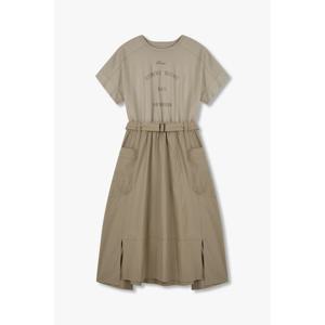 지컷 (7255237110) 프린트 티셔츠 믹스 벨티드 원피스