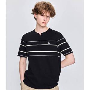 [헤지스남성] 블랙 슬릿넥 컬러블럭 반팔 티셔츠(HZTS5B547BK)