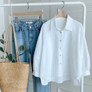 샵앤) 여성 카라넥 언발 루즈핏 데일리 7부 블라우스 셔츠 DGB-WBL-4336-아이보리