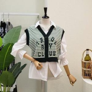 [포커스][대구백화점SG]  FW3J7VT01695_스트라이프 브이넥 숏 베