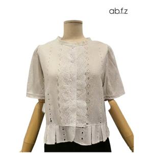 [에이비에프지]면 자수 포인트 반팔 면 블라우스APZ3ZB37H