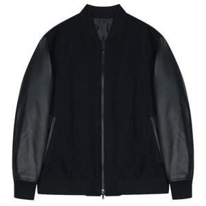 [지이크]F/W 럭셔리 울 배색 바시티레더 블랙 자켓 PJG9005