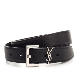생로랑 해머드 가죽 어드저스터블 스퀘어 버클 벨트 634440BRM0
