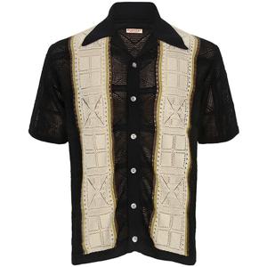 캐피탈 블랙 12G 크로셰 니트 테네시 알로하 폴로 셔츠 K2504KN198 BLK