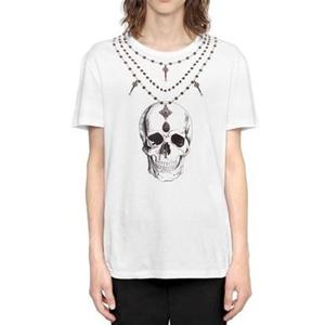 알렉산더 맥퀸 네크리스 프린트 코튼 저지 티셔츠 449496 QIZ8A