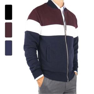 앰보싱 패턴 블럭스트라이프 집업 가디건_RHT003