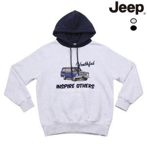 [지프]남여공용 자동차 프린트 배색 기모 후드티셔츠 (JO4THU061)