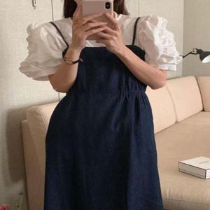 G125689 뷔스티에 서스펜더 청원피스 데님원피스 비치