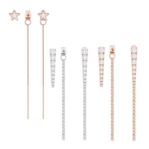 실버 925 은침 롱 체인 스틱 드롭 큐빅 귀걸이