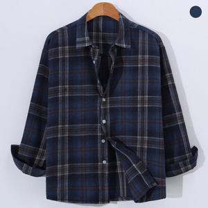 [후앙스] 루즈핏 하이틴 다크블루 체크 셔츠 HKST7005