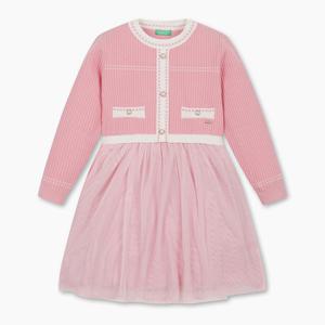 [베네통키즈] 자가드 샤 니트 원피스_QAOP21561PK