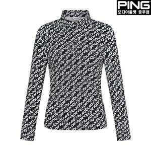 [핑]여성 로고 패턴 카라 긴팔 티셔츠 121D3TO283_BK_CJ