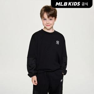 [MLB키즈 공식] 25FW 아웃도어 베이직 우븐 컬러 블럭 맨투맨 NY (Black)7AMTB1956-50BKS