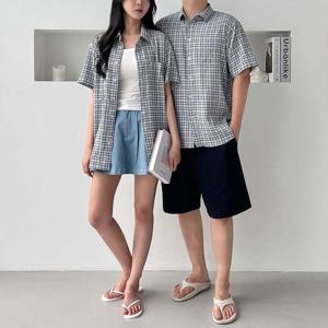 쿼치드 남녀공용 시어서커 하프셔츠 여름남방 SD-250636 시어서커