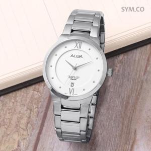 알바 AS9885X1 클래식 라운드 화이트 아날로그 데일리 남자 메탈 시계 c