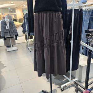 [르샵]통밴딩  사선 셔링A라인 레더 스커트(L2F46LSK010)BP