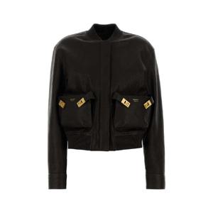 SALVATORE FERRAGAMO 짙은 갈색 가죽 폭격기 재킷 13H644788386 EXPRESSO