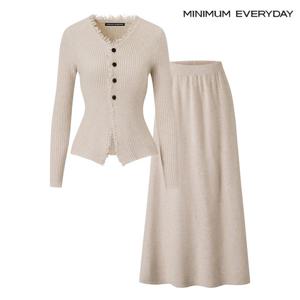 [미니멈][미니멈 에브리데이]골지 프린지 가디건 롱 스커트 셋업 (EB4OW001D)