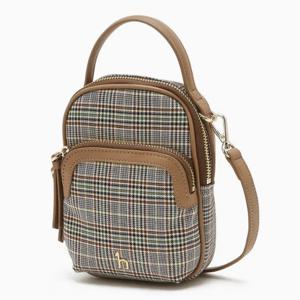 [헤지스ACC] 브라운 체크 나일론 더블지퍼 크로스 미니백 HIWA6E431W2