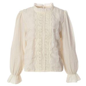 [페이지플린]넥 프릴 레이스 배색 긴팔 블라우스 (F5ABL003)