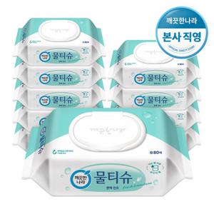 깨끗한나라 물티슈 편백 민트 캡형 80매 10입