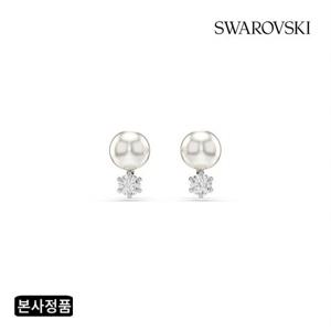 [스와로브스키/본사정품] Matrix 로듐 크리스털 펄 스터드 귀걸이 5694225
