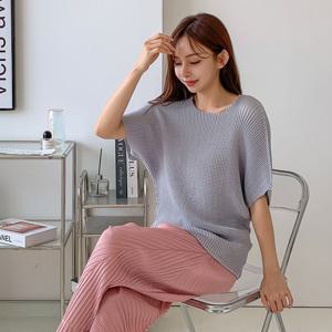 샵앤) 샤틴 라운드 가오리핏 플리츠 반팔 BLE-WSH-3591-인디핑크