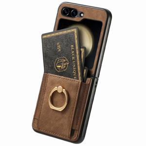 데켄스 갤럭시 Z플립6 지플립6 카드수납 카드포켓 지갑 핑거링 심플 링홀더 빈티지 가죽 케이스 M1046