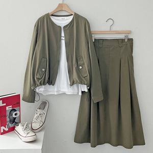 샵앤) DK2009 반밴딩 투턱 옆지퍼 롱 스커트 DGB-WSK-3611-카키